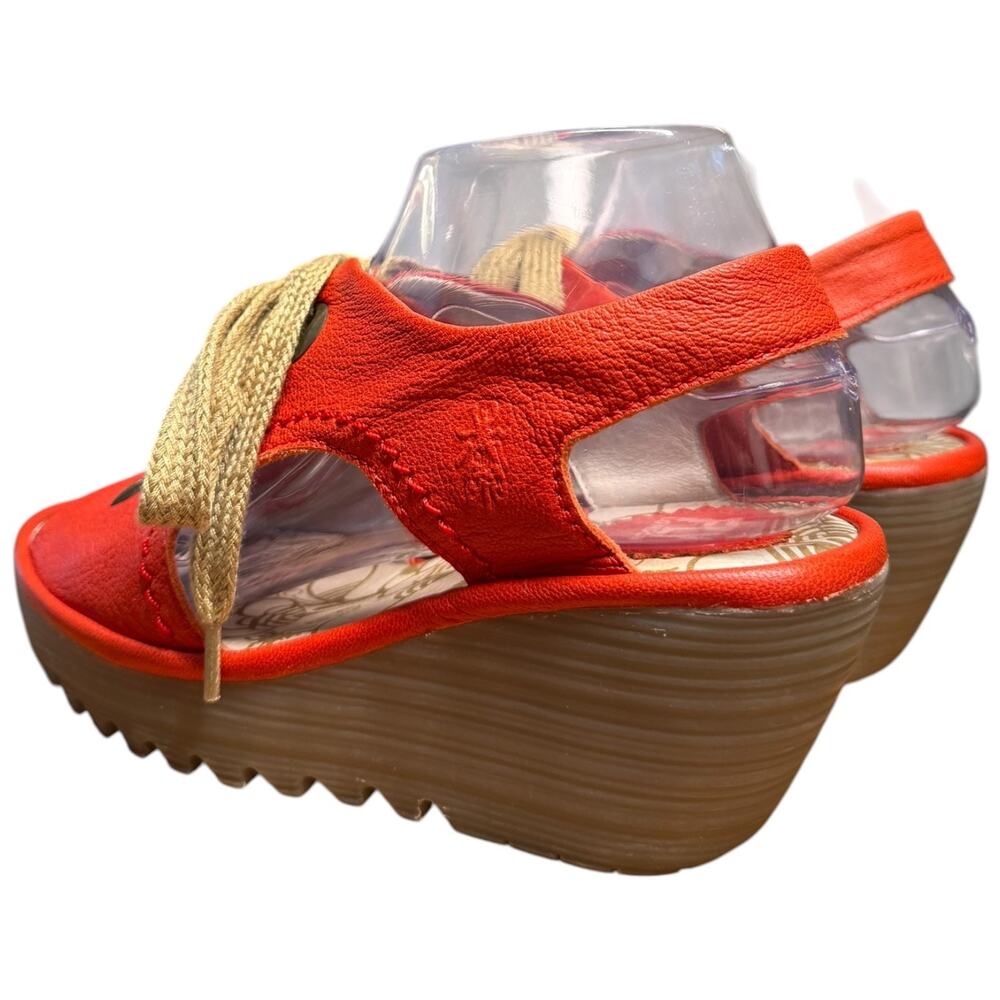 FLY LONDON Yifa Women's 37/US 6.5 Orange Leather Wedge Sandals Lace Up Comfort - Picture 7 of 15